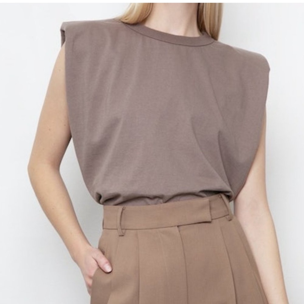 Frankie Shop Eva Padded Shoulder Muscle T-Shirt-Mocha